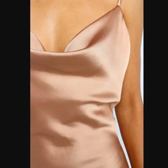 Petal & Pup Cyprus Gold Satin Midi Asymmetrical Hem Dress 0 - Picture 8 of 13